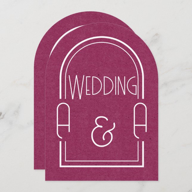 Invitation Minimalist Burgundy and White Arch Wedding (Devant / Derrière)