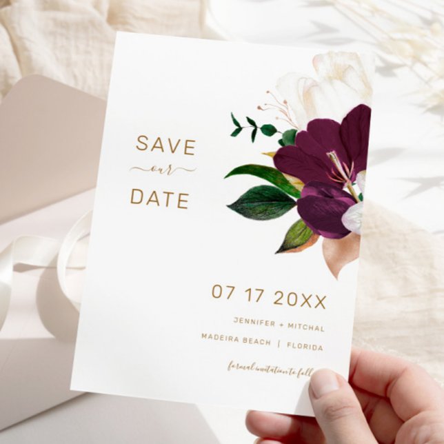 Invitation Minimalist Burgundy & Gold SAVE THE DATE (Créateur téléchargé)