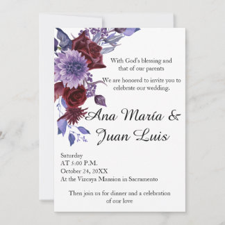 Invitation Minimalist Burgundy Lavender Dusty Blue Floral