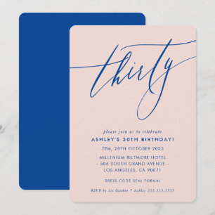 Invitation MINIMALIST Calligraphie chic 30ème parti blush ble
