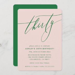 Invitation MINIMALIST Calligraphie chic 30ème parti blush gre