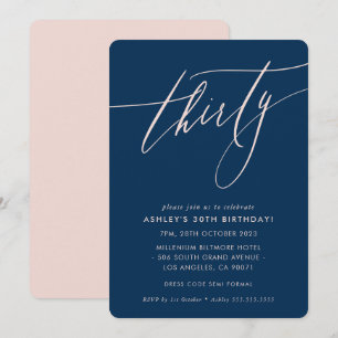 Invitation MINIMALIST Calligraphie chic 30ème parti navy blus
