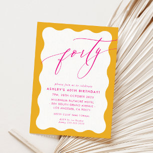 Invitation MINIMALIST Calligraphie vague 40ème parti rose jau