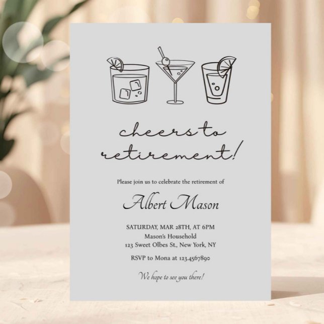 Invitation Minimalist Cheers to Retirement Cocktail (retirement invitation, retirement party decor, farewell party invite, retirement celebration, funny )