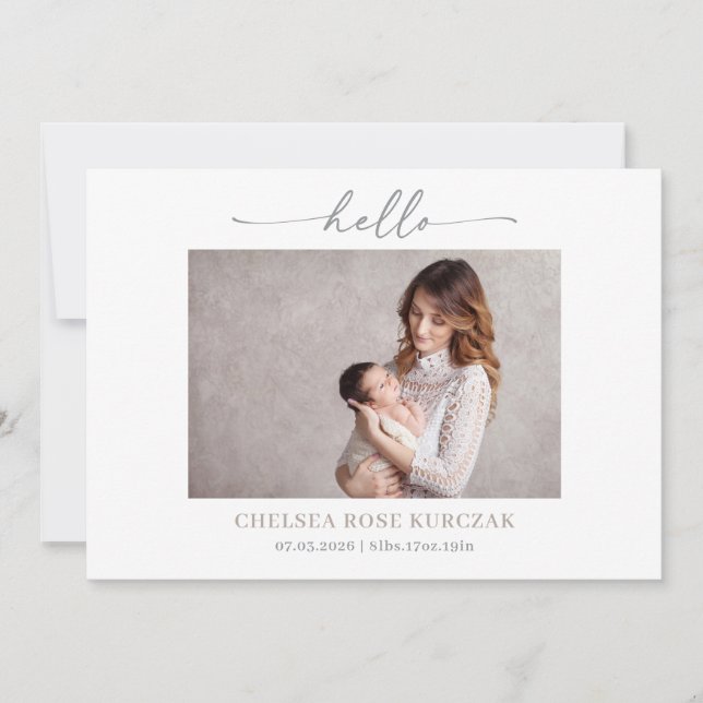 Invitation Minimalist Chic Hello Photo Baby Announcement card (Devant)