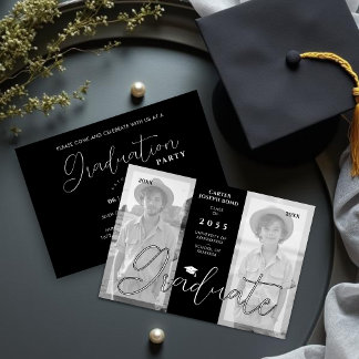 Invitation Minimalist Chic Then/Now 2-Photo Graduation TMF26