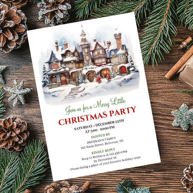 Invitation Minimalist Christmas village cozy winter scene  (Minimalist Christmas village cozy winter scene invite)