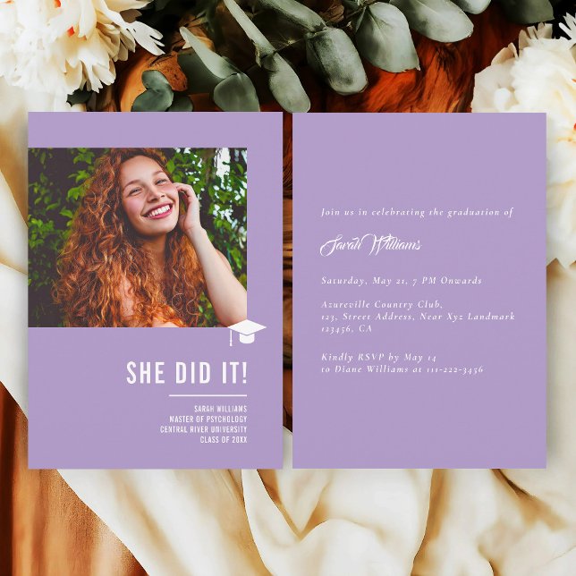 Invitation Minimalist Classic Elegant Lavender Graduation (Créateur téléchargé)