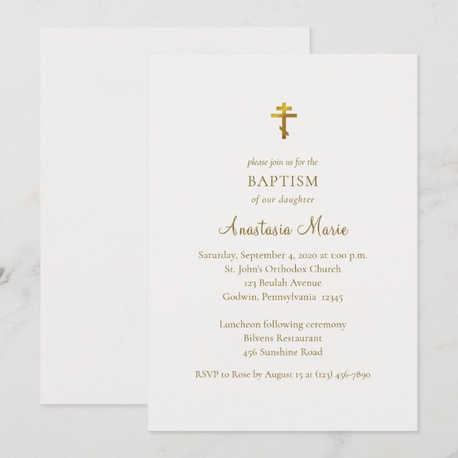 Invitation Minimalist Classic Orthodox Christian Baptism (Devant / Derrière)