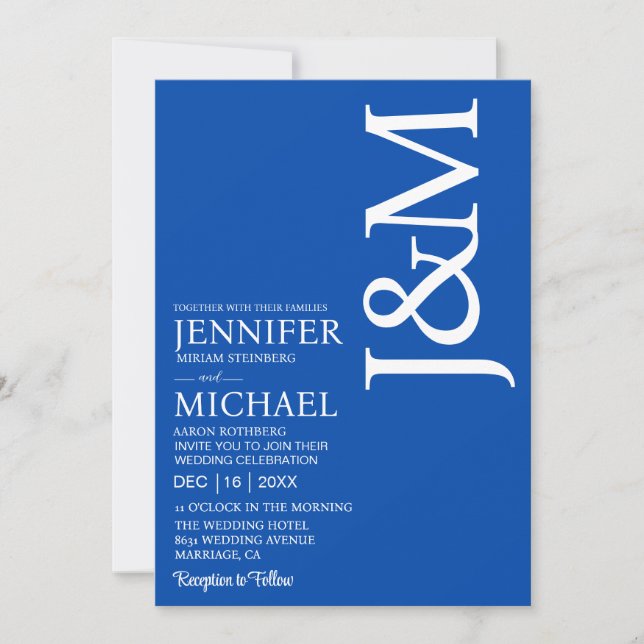 Invitation Minimalist Cobalt Blue Ocean Blue Wedding (Devant)