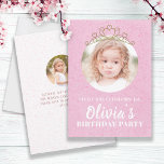 Invitation Minimalist Cute Princess Tiara Birthday Whimsical<br><div class="desc">This design features a pretty kids' birthday party invitations, with a girl princess cute feminine girly crown, great for toddler first second third birthday celebration, with a princess tiara crown gold design, a photo picture two 2 layouts, an elegant glitter pink confetti, watercolor modern script typography, this chic whimsical design...</div>
