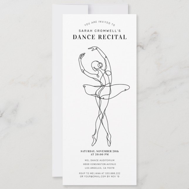 Invitation Minimalist Dance Recital Elegant Ballerina (Devant)