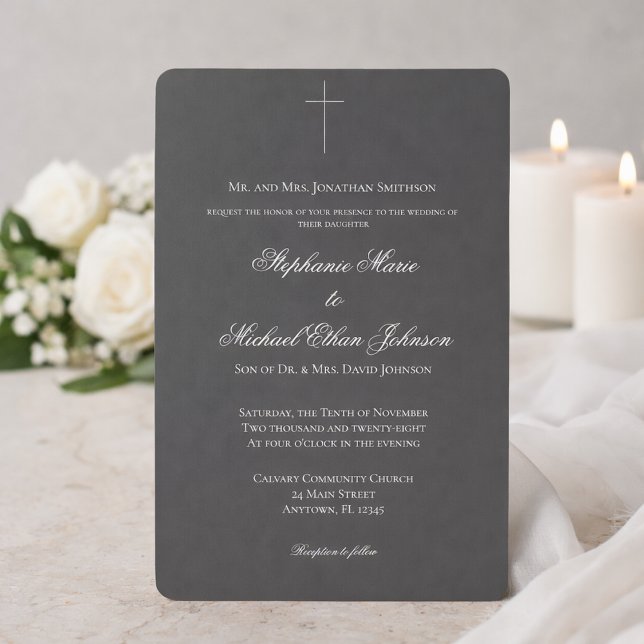 Invitation Minimalist Dark Cross Formal Church Wedding (Créateur téléchargé)