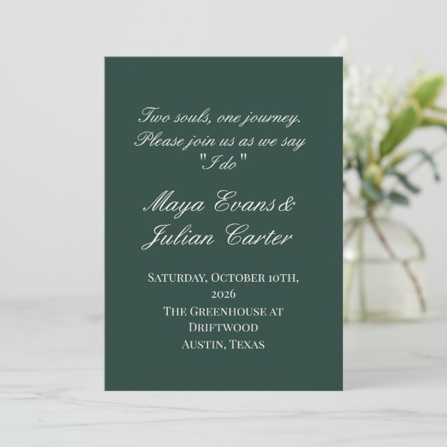Invitation  Minimalist Deep Emerald & Warm White Wedding  (Debout devant)