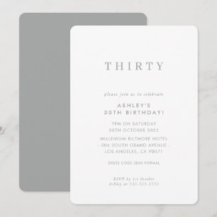 Invitation MINIMALIST design anniversaire chic moderne gris m