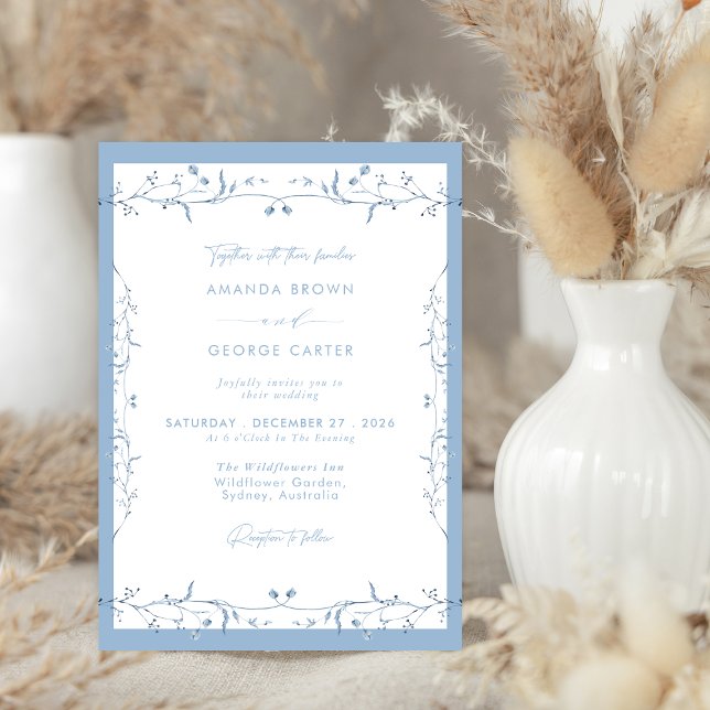 Invitation Minimalist Dusty Blue Chinoiserie Floral Wedding (Créateur téléchargé)