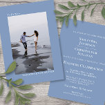 Invitation Minimalist Dusty Blue Vertical Photo Wedding<br><div class="desc">This beautiful dusty blue or periwinkle colored wedding invitation is modern, minimalist, and simple. It features a vertical or portrait oriented design with your photo on the front surrounded by the caption "To Be Wed" and your names. The back has all of the standard wedding invitation wording along with an...</div>