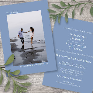 Invitation Minimalist Dusty Blue Vertical Photo Wedding