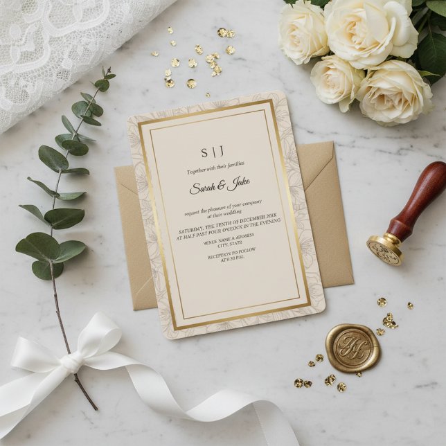 Invitation Minimalist Elegant Gold Frame Wedding (Créateur téléchargé)