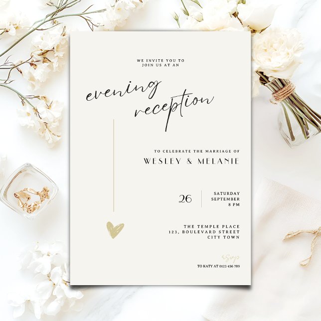 Invitation Minimalist Evening Reception Wedding Gold Black  (Créateur téléchargé)