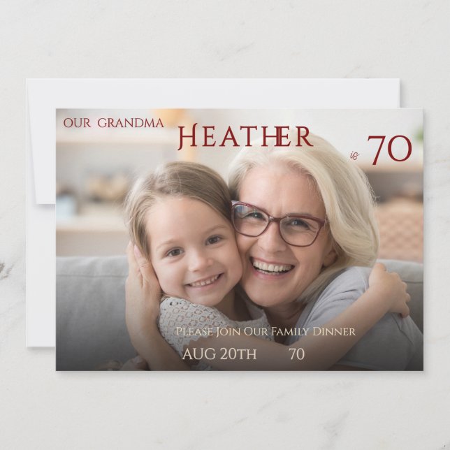 Invitation Minimalist Female Family Photo 70th Birthday  (Devant)