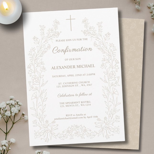 Invitation Minimalist Floral Cross Confirmation (Créateur téléchargé)