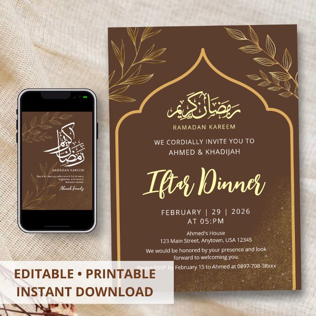 Invitation Minimalist Gold Line Art Ramadan Iftar Dinner (Créateur téléchargé)