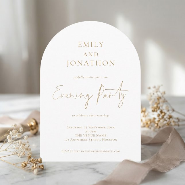 Invitation Minimalist Gold Script Wedding Evening Party (Créateur téléchargé)