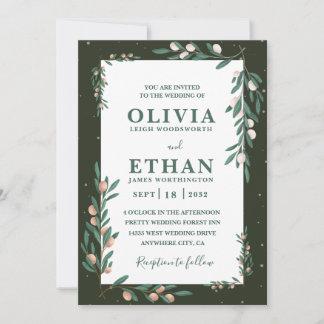 Invitation Minimalist Green Modern Simple Typography Wedding