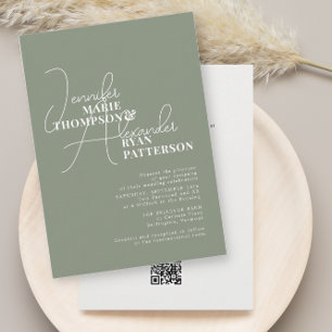 Invitation Minimalist Green Sage All in One & RSVP QR Code 