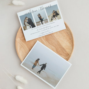 Invitation Minimalist Grey Script with photo collage wedding