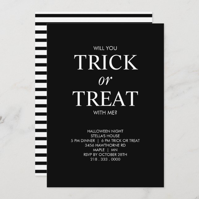 INVITATION MINIMALIST HALLOWEEN TRICK OU TRAITEMENT INVITATIO (Devant / Derrière)