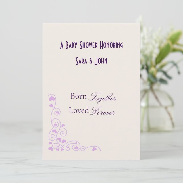 Invitation Minimalist Hearts Twin Love Baby Shower (Debout devant)