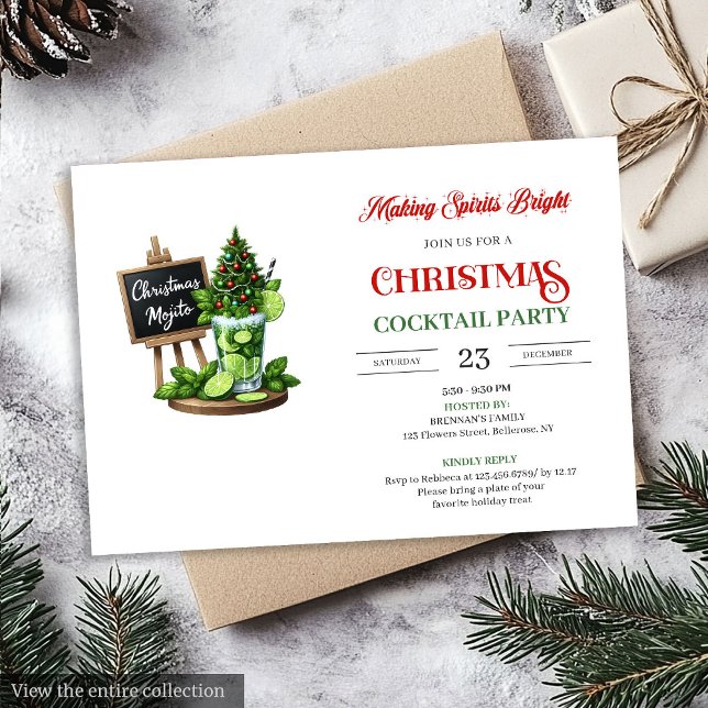 Invitation Minimalist Holiday Cocktails Editable Party Invite (Minimalist Holiday Cocktails Editable Party Invite)