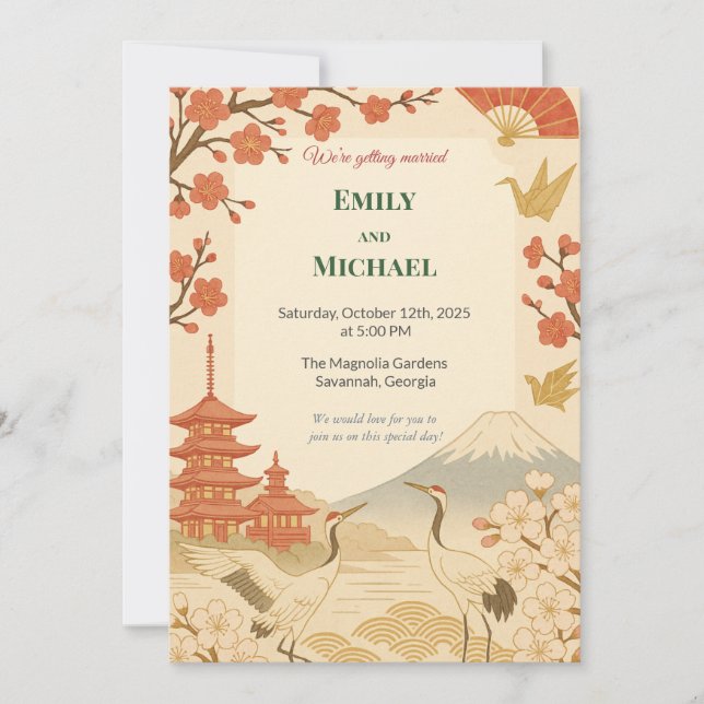 Invitation Minimalist Japanese Cherry Blossom Wedding (Devant)