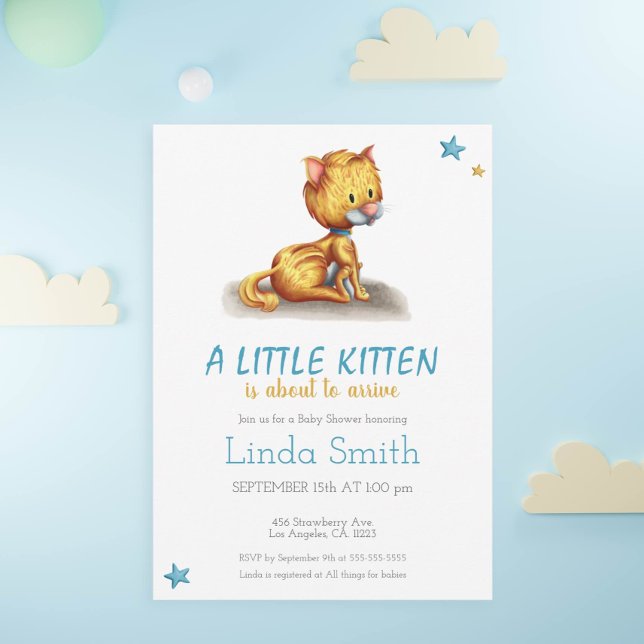 Invitation Minimalist Kitten Blue Boy Baby Shower (Créateur téléchargé)