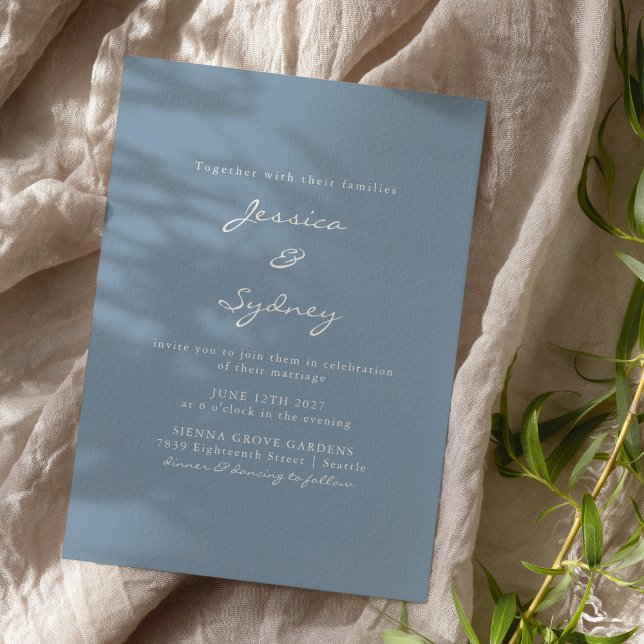 Invitation Minimalist Modern Dusty Blue Script Wedding (Créateur téléchargé)