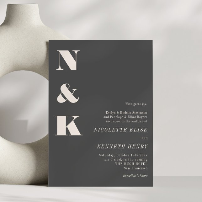 Invitation Minimalist Modern Monogram Soft Black Bold Wedding (Créateur téléchargé)