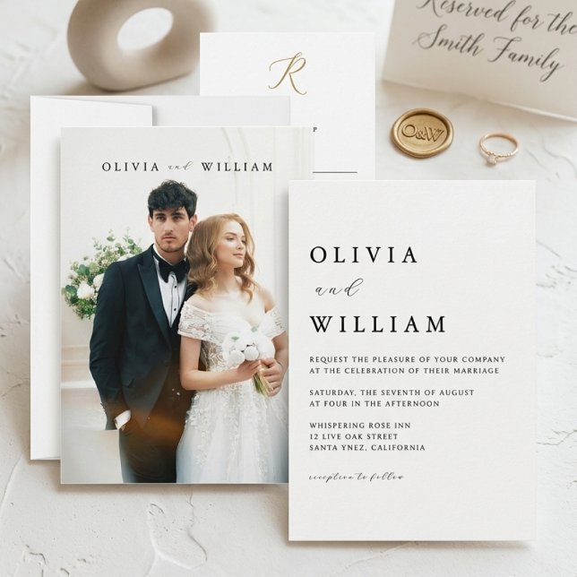 Invitation Minimalist Modern White Elegant Photo Wedding  (Créateur téléchargé)