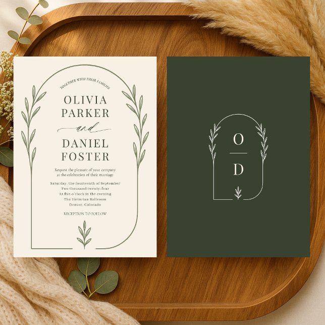 Invitation Minimalist Olive Green Boho Arch Wedding (Créateur téléchargé)