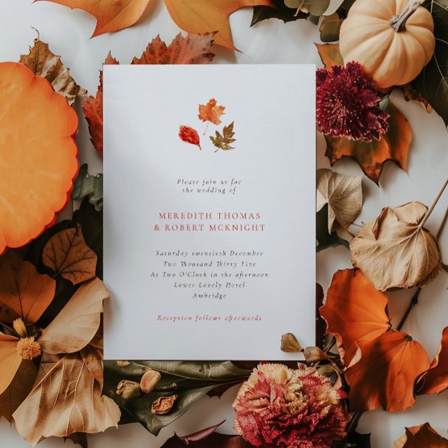 Invitation Minimalist Orange Autumn Leaves Wedding (Créateur téléchargé)