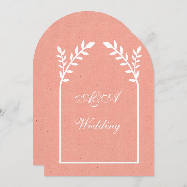 Invitation Minimalist Peach and White Arch Wedding  (Devant / Derrière)