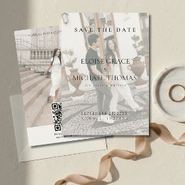 Invitation Minimalist Photo Classic QR Code Save The Date 