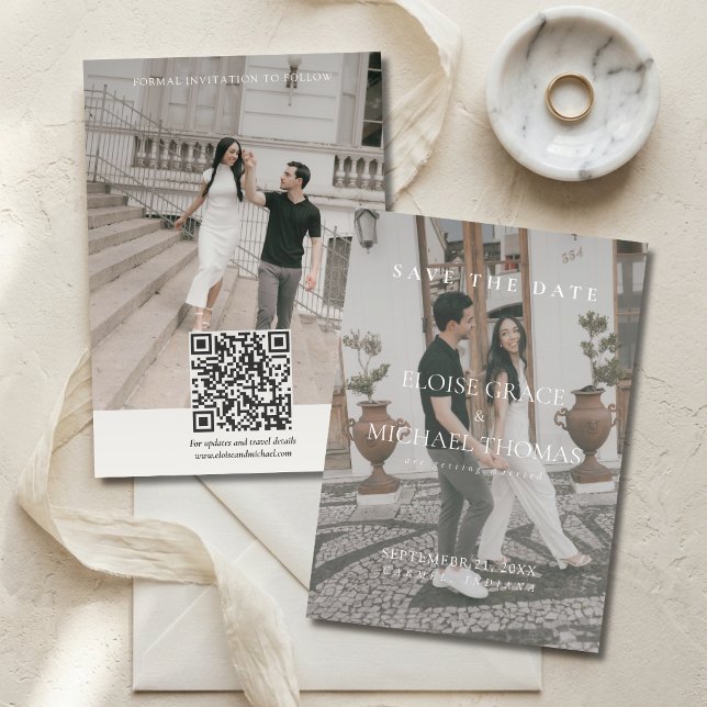Invitation Minimalist Photo Classic QR Code Save The Date  (Minimalist Photo Classic QR Code Save The Date Invitation)