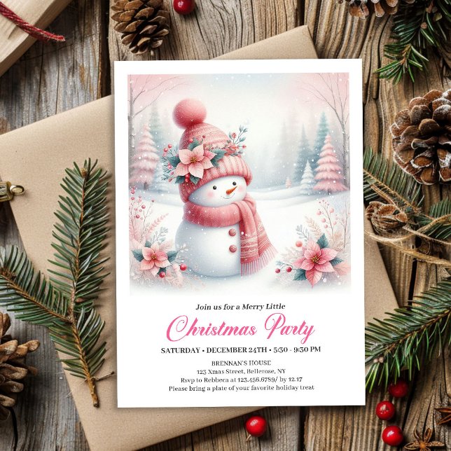 Invitation Minimalist Pink Snowman Kids Editable Digital Xmas (Minimalist Pink Snowman Kids Editable Digital Christmas Invitation

)