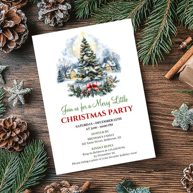 Invitation Minimalist Red Green Christmas Scene Digital  (Minimalist Red Green Christmas Scene Digital Invite)