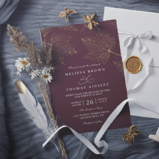 Invitation Minimalist Rustic Gilded Maple QR Code Wedding