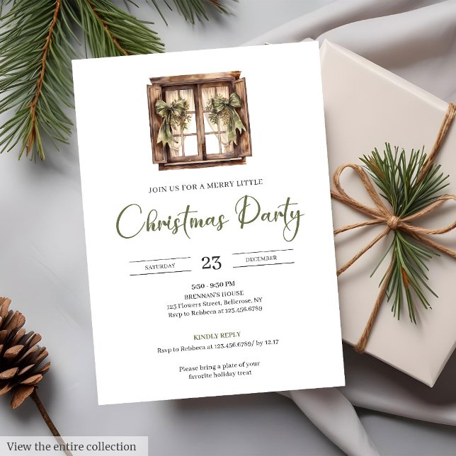 Invitation Minimalist Rustic Neutral Earthy Cozy Christmas  (Minimalist Rustic Neutral Earthy Cozy Christmas Party Invite)