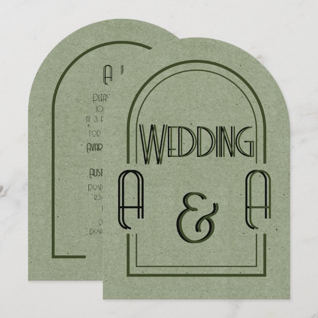 Invitation Minimalist Sage Green and Black Arch Wedding (Devant / Derrière)