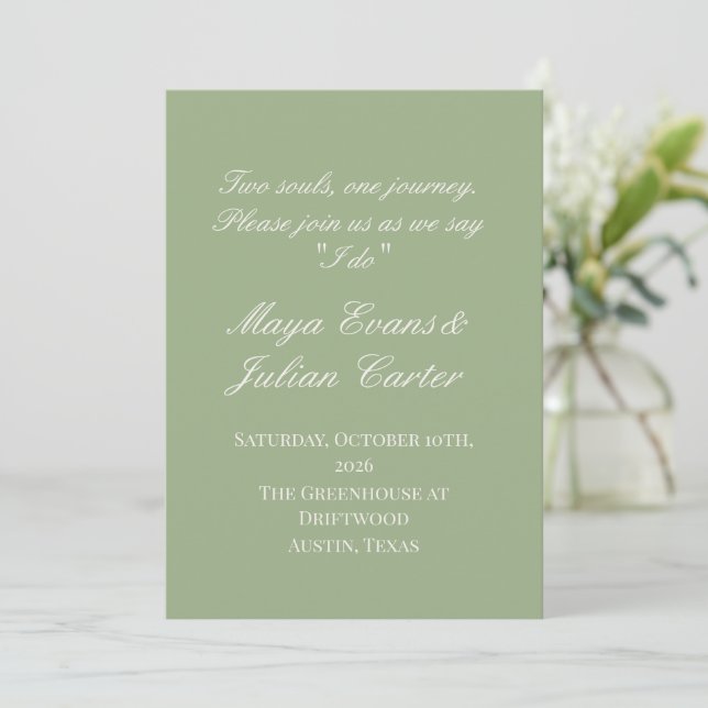Invitation  Minimalist Sage Green & Warm White Wedding  (Debout devant)